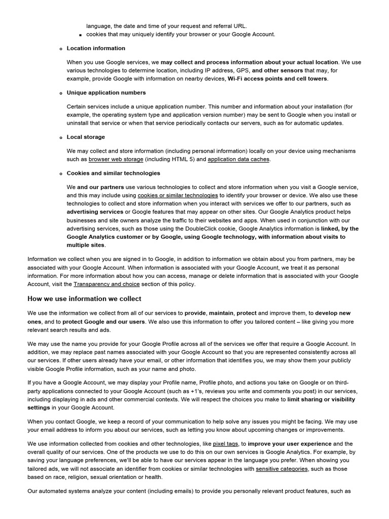 Google Data Collection Practices Explained | PDF | Http Cookie | Computing