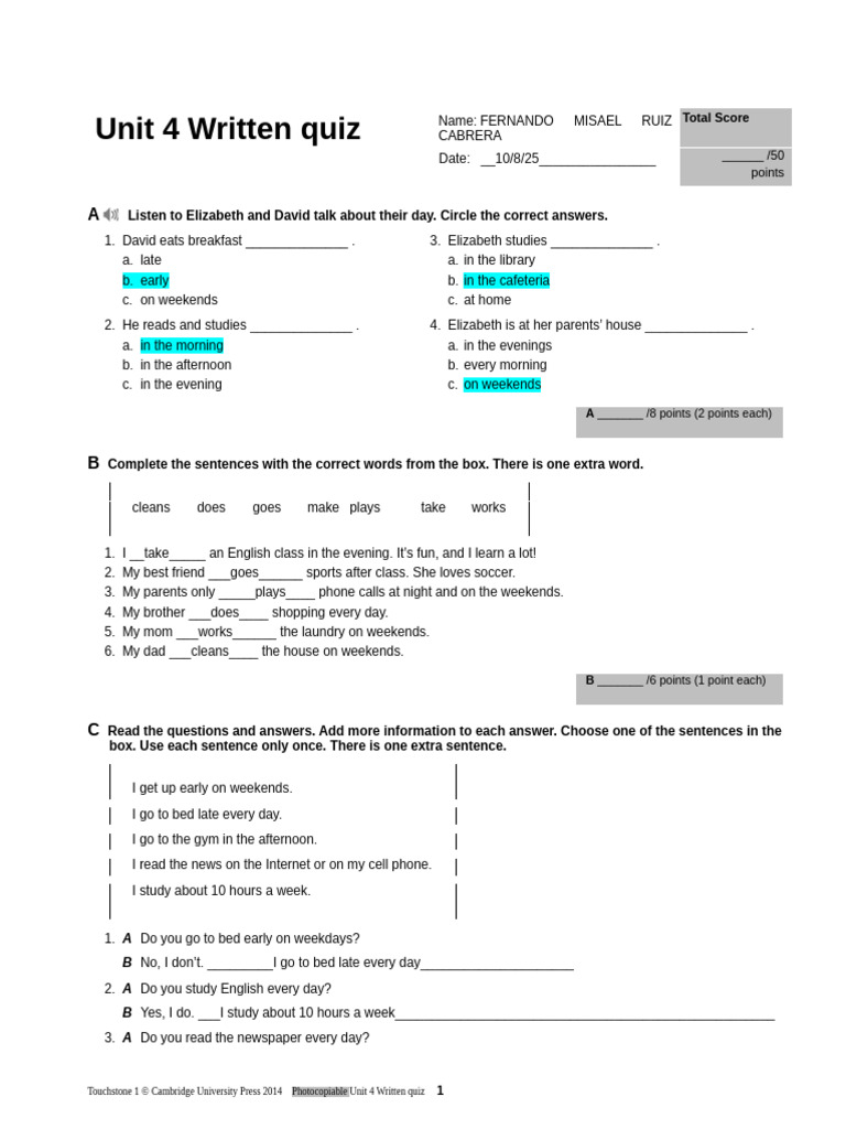 Unit 4 Written Quiz Answers | PDF