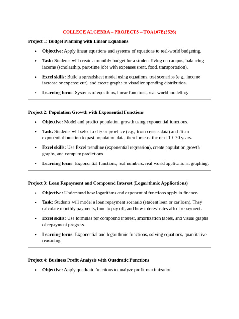 College Algebra Project Overview | PDF | Regression Analysis ...