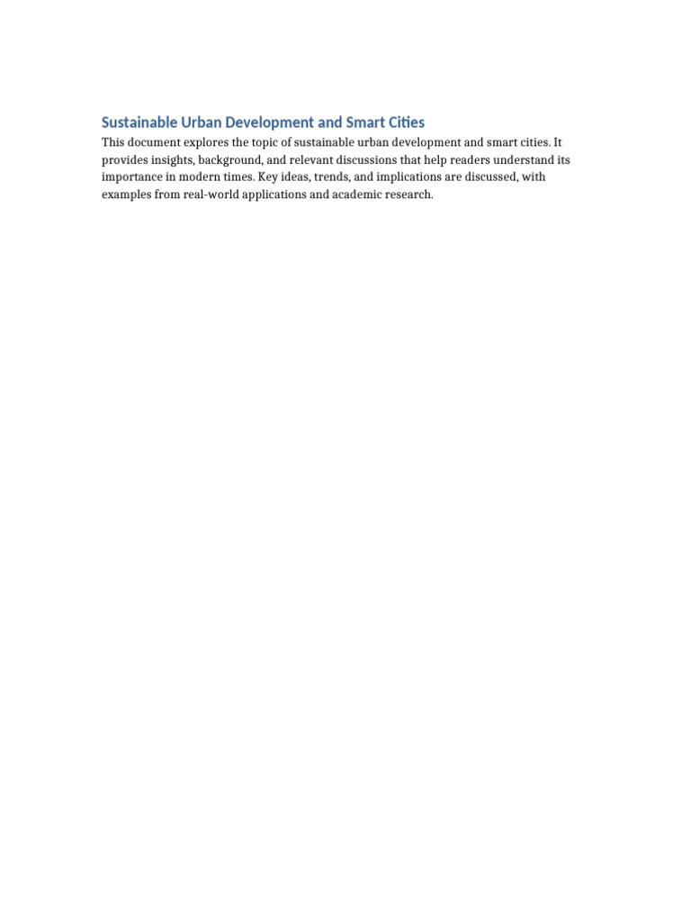 Sustainable Urban Development and Smart Cities | PDF