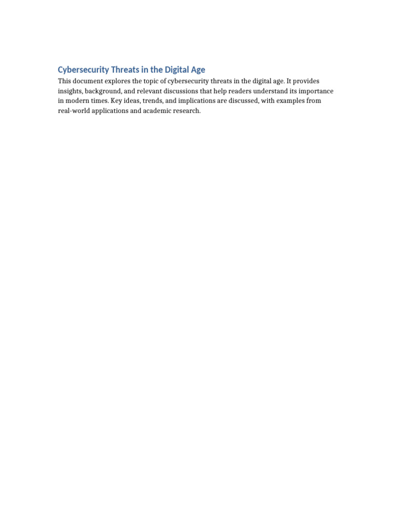 Cybersecurity Threats in The Digital Age | PDF
