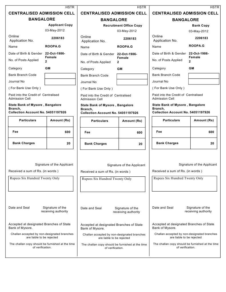 Centralised Admission Cell Fee Receipt | PDF
