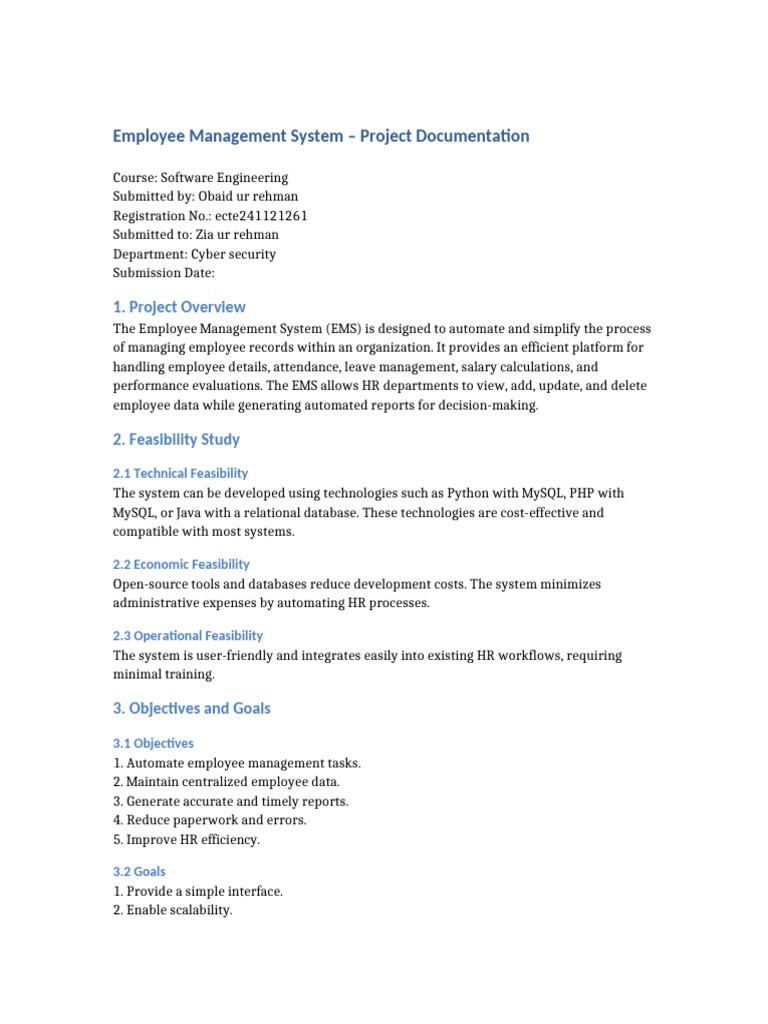 Employee Management System Documentation | PDF | Databases | My Sql