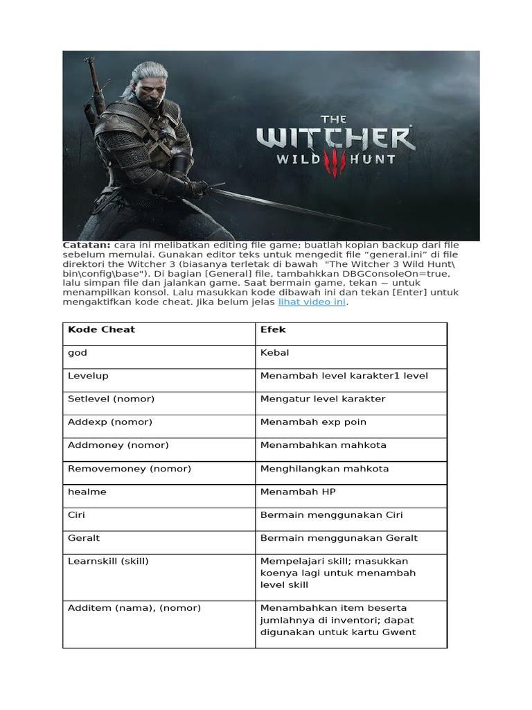 Cheat dan Trik The Witcher 3 | PDF
