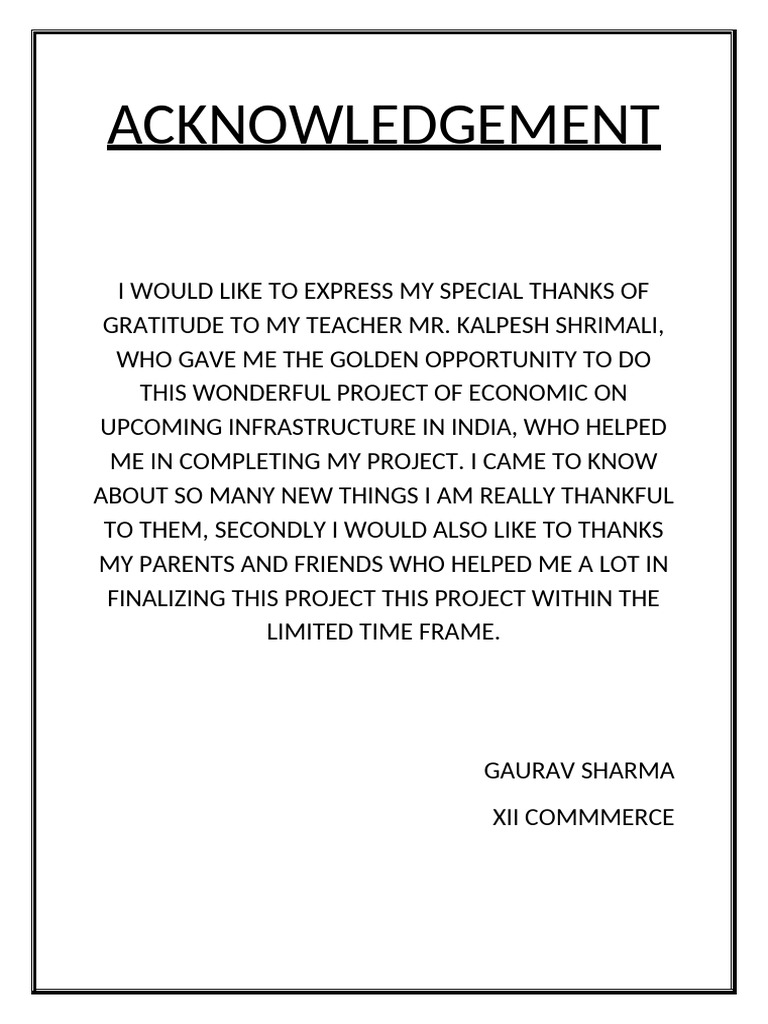 Acknowledgement of Project Support | PDF