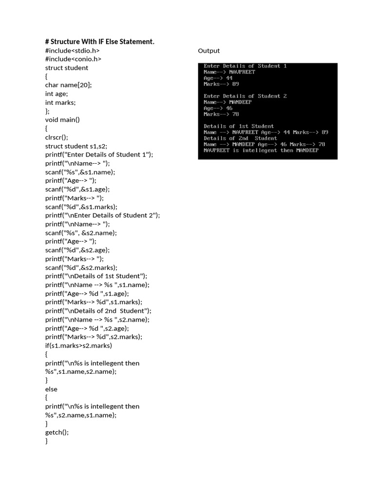 C Program for Student Comparison | PDF