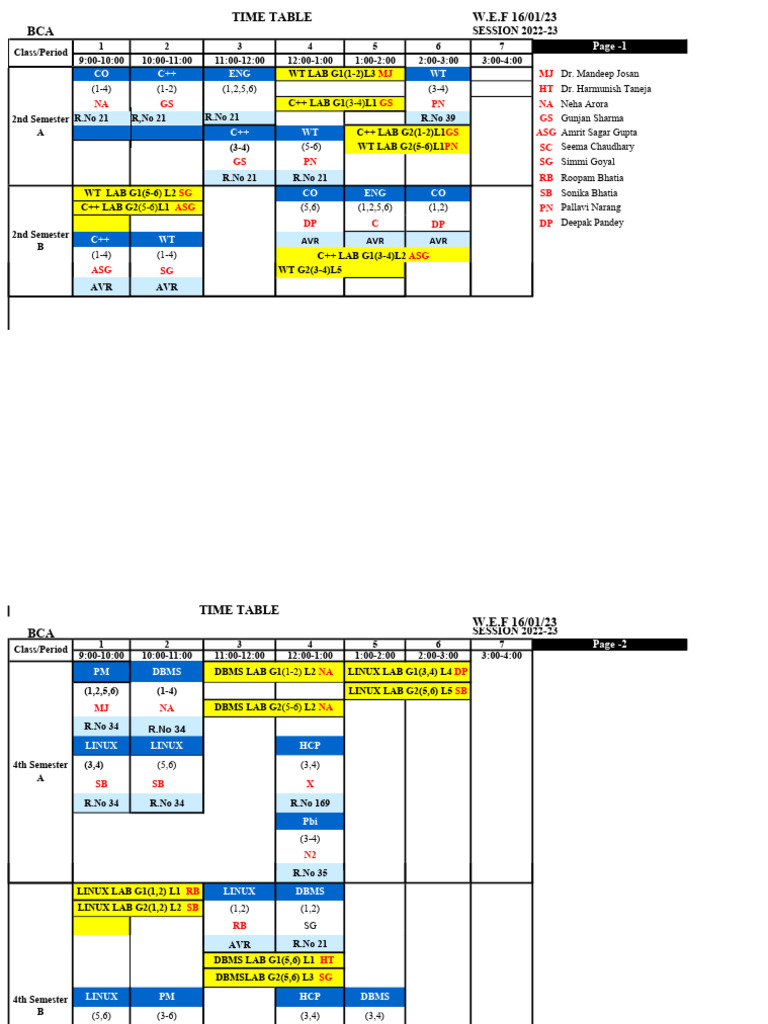 BCA Time Table January 2023 | PDF