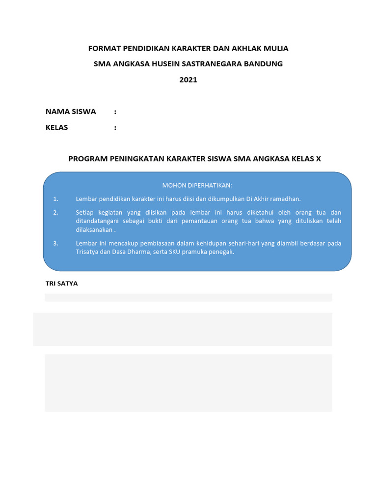 Format Pendidikan Karakter SMA Angkasa | PDF