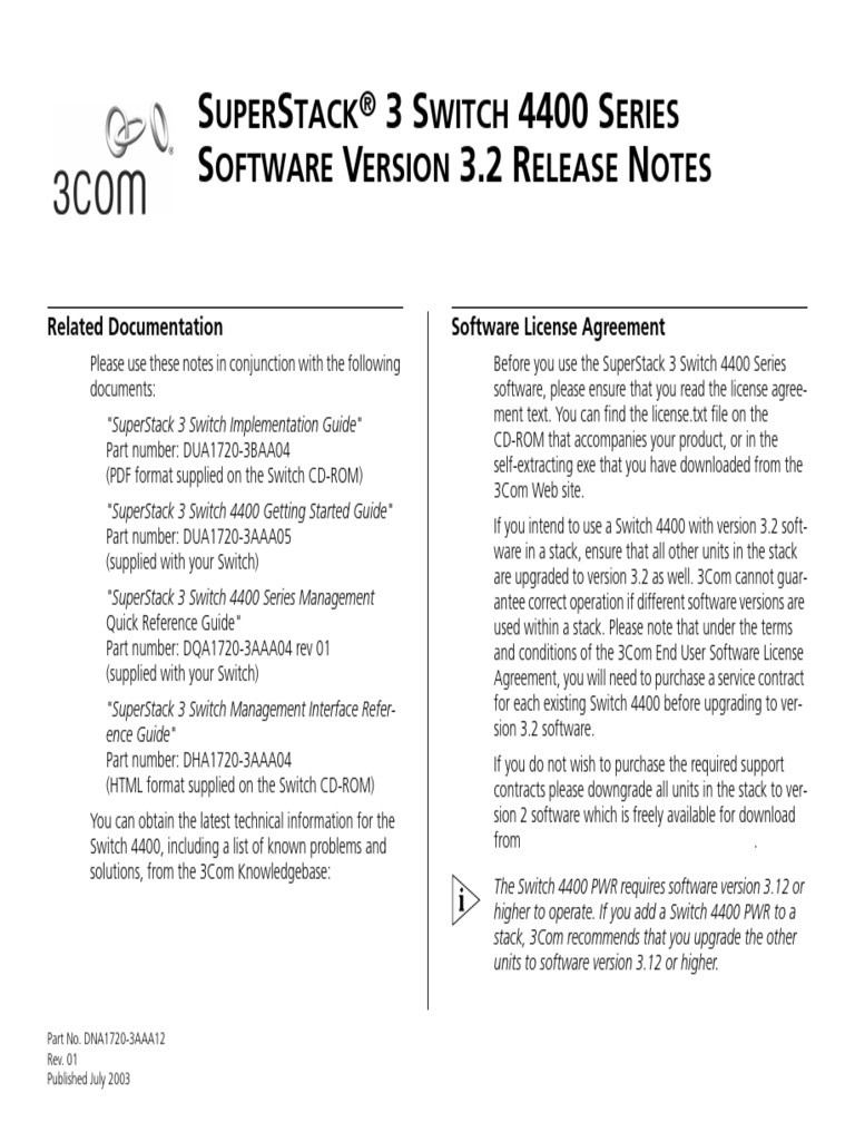 SuperStack 3 Switch 4400 v3.2 Release Notes | PDF | Command Line ...