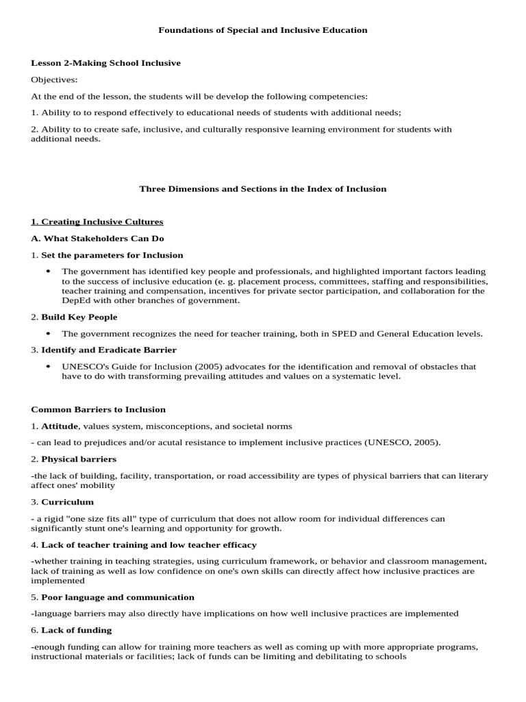 Inclusive Education Strategies and Barriers | PDF | Inclusion ...