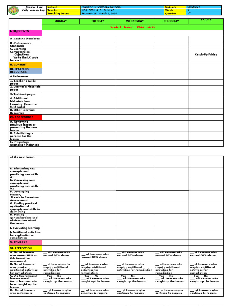 Grade 4 Science Daily Lesson Log | PDF | Pedagogy | Behavior Modification