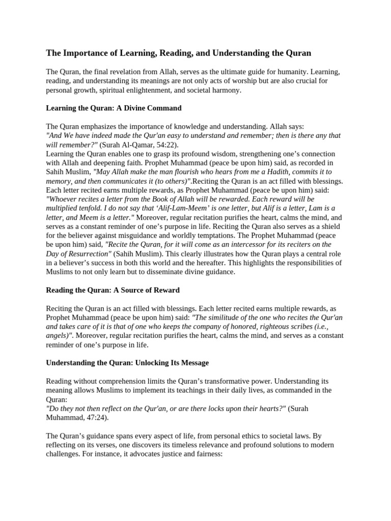 Learning and Understanding the Quran | PDF | Quran | Islam