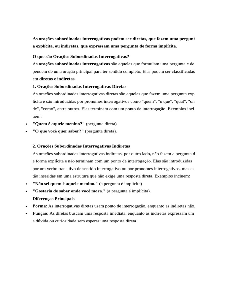 Diferenças entre Interrogativas Diretas e Indiretas | PDF