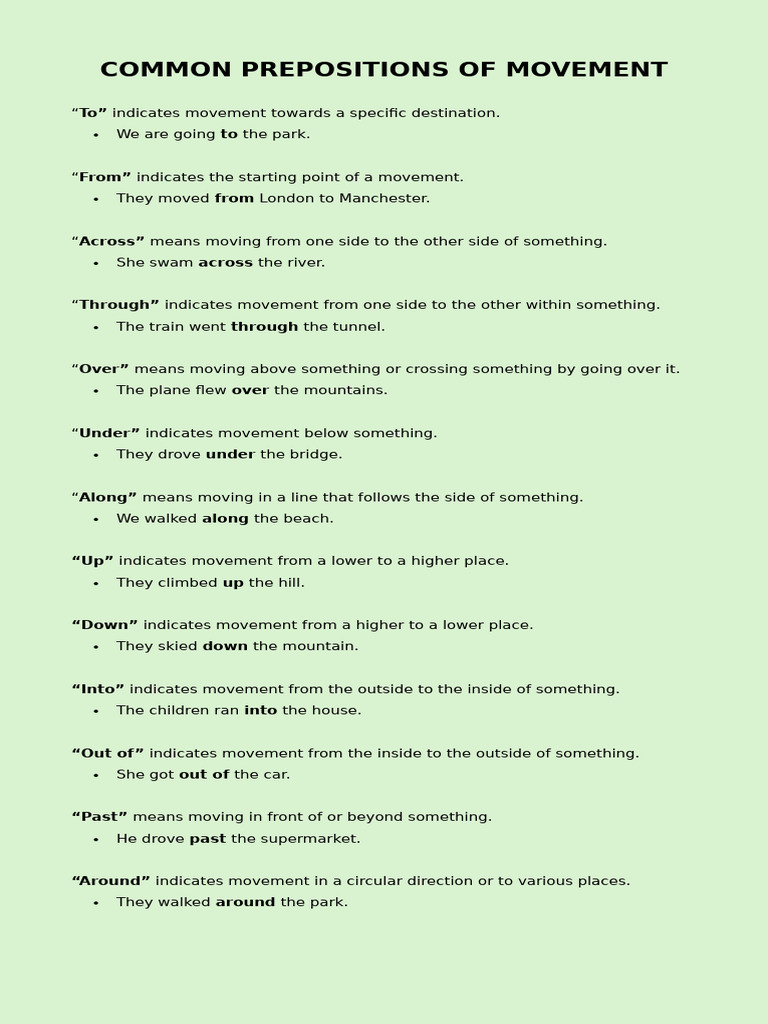 Key Prepositions of Movement Explained | PDF