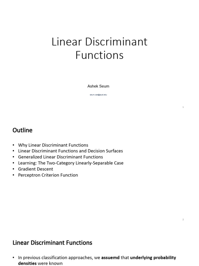 Understanding Linear Discriminant Functions | PDF | Linear Map | Gradient