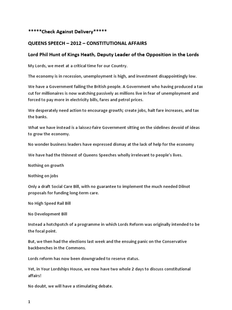 Check Against Delivery Queens Speech 2012 Constitutional Affairs