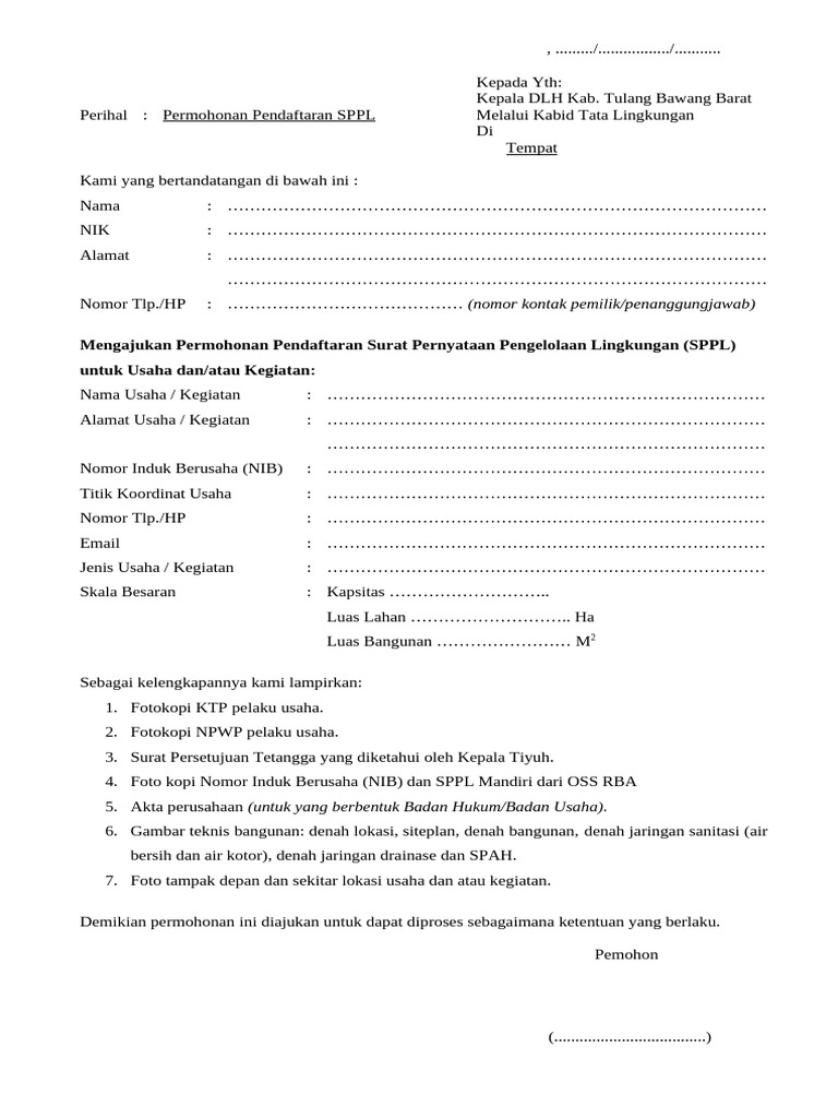 Permohonan Pendaftaran SPPL Terbaru | PDF