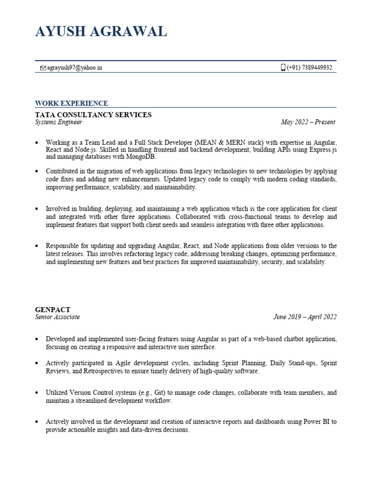 Full Stack Developer Resume: Ayush Agrawal | PDF | Web Application ...