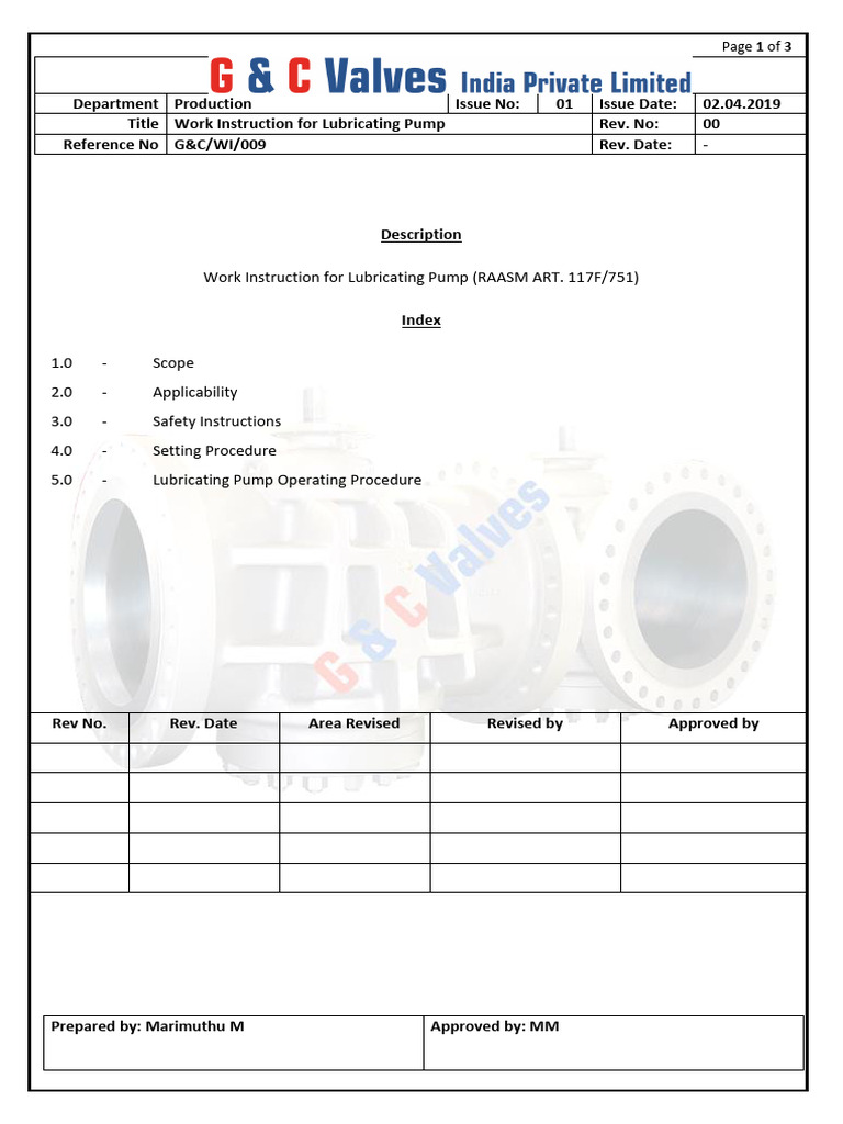 Lubricating Pump Work Instructions | PDF | Pump | Valve