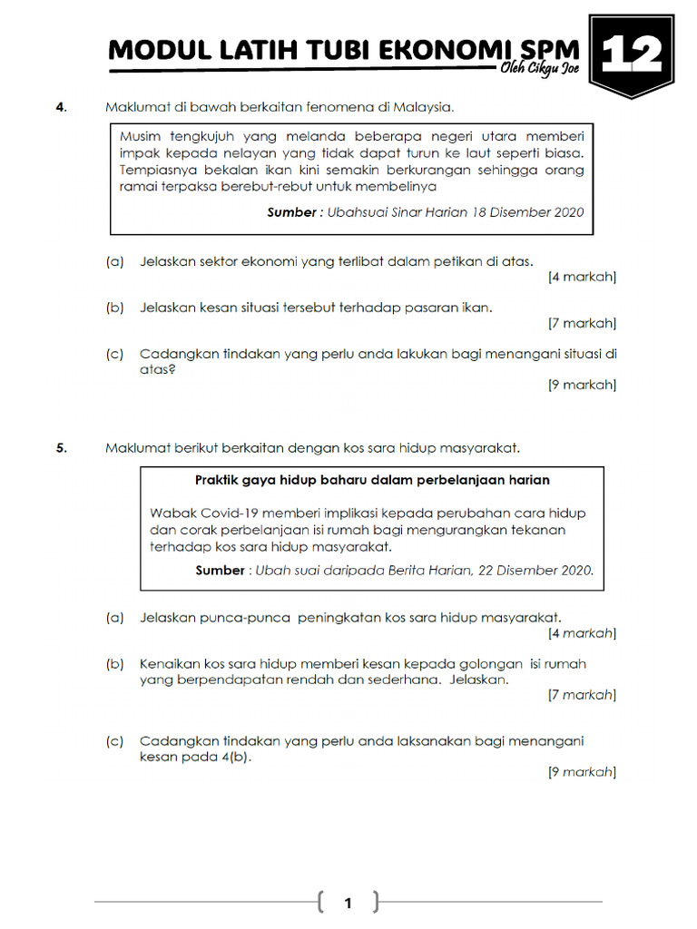 Modul Latih Tubi Ekonomi SPM 12 | PDF