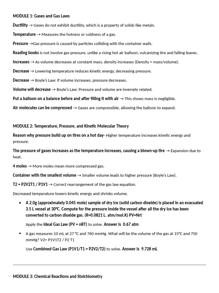 Understanding Gas Laws and Reactions | PDF | Gases | Chemical Reactions