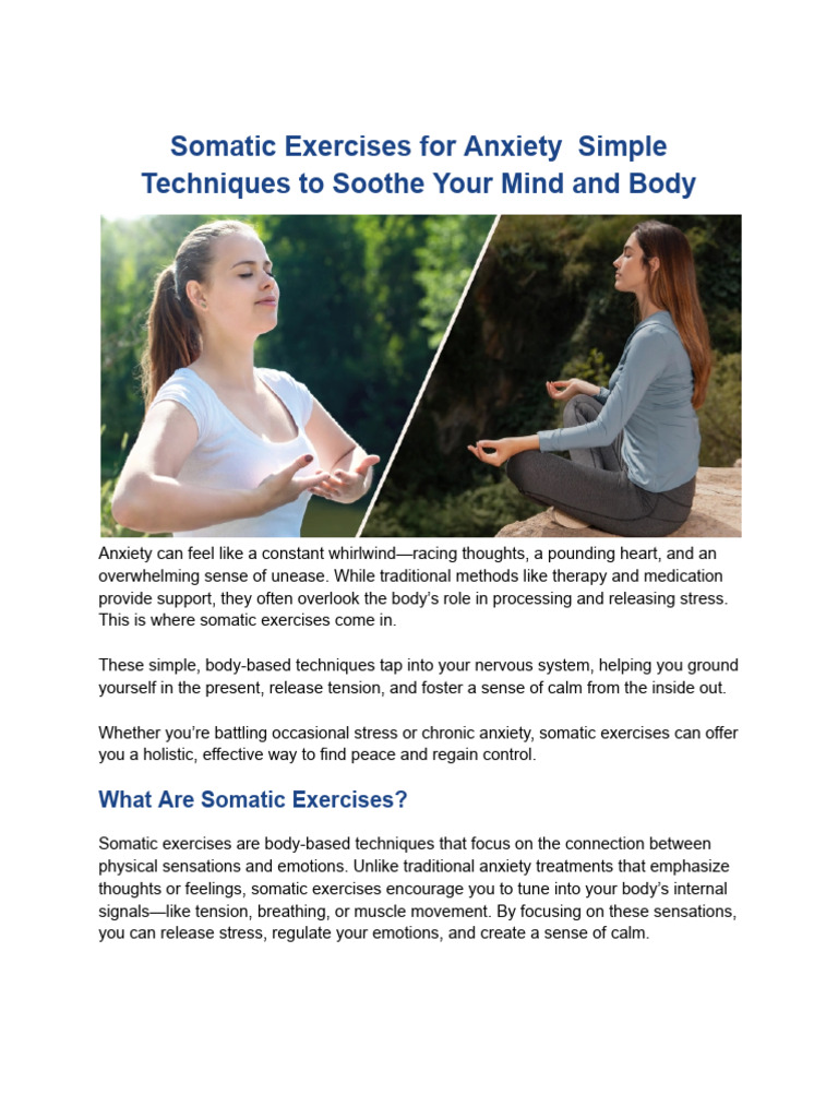 Somatic Exercises for Anxiety Relief | PDF | Relaxation (Psychology ...