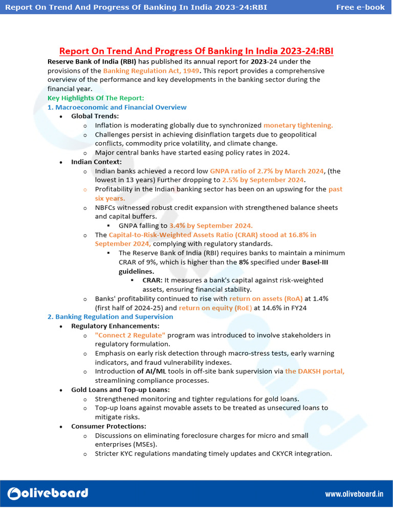 RBI Banking Progress Report 2023-24 | PDF | Loans | Reserve Bank Of India