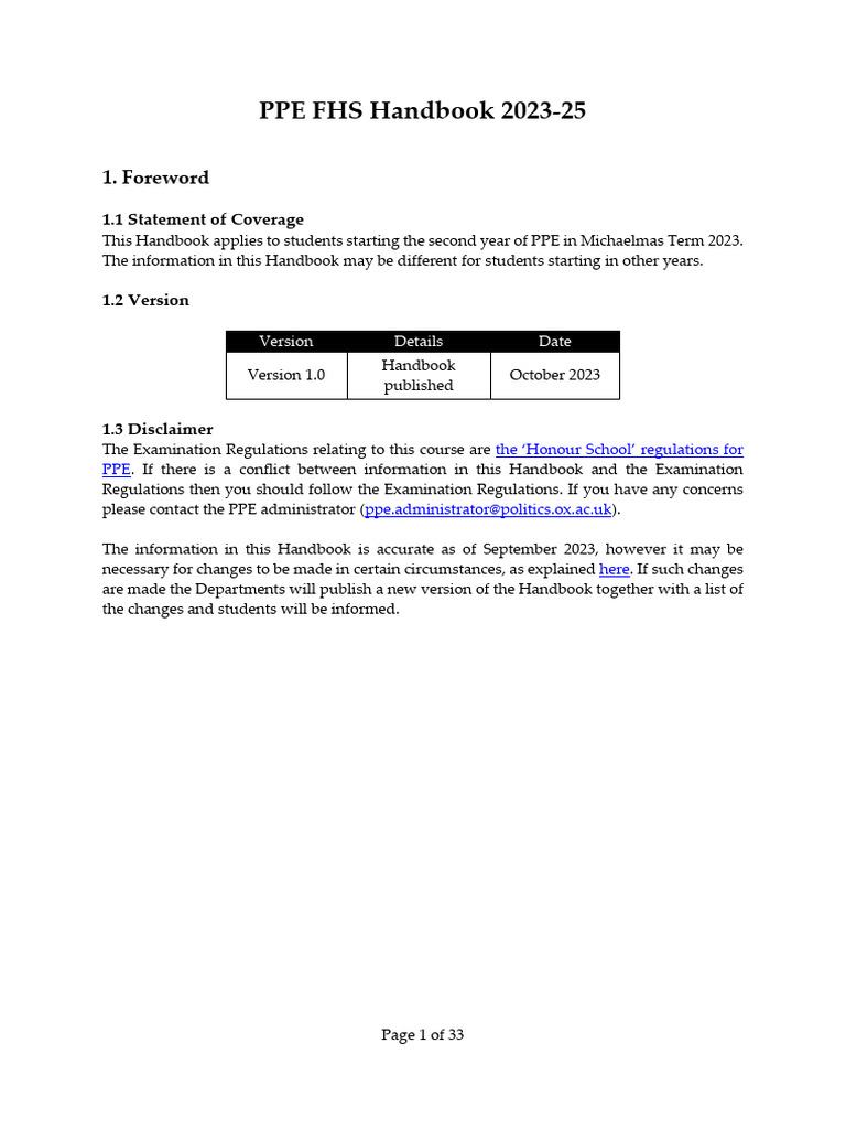 PPE FHS Handbook 2023-25 Overview | PDF | Knowledge | Theory