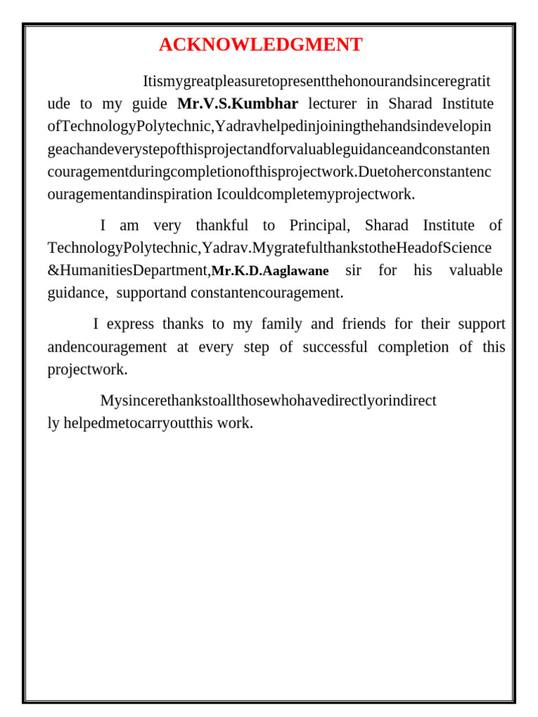 Project Acknowledgment and Gratitude | PDF