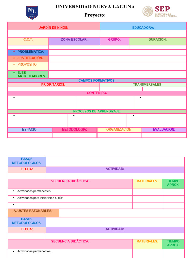 Copia de Formato de Planeación Preescolar Nueva Laguna | PDF ...