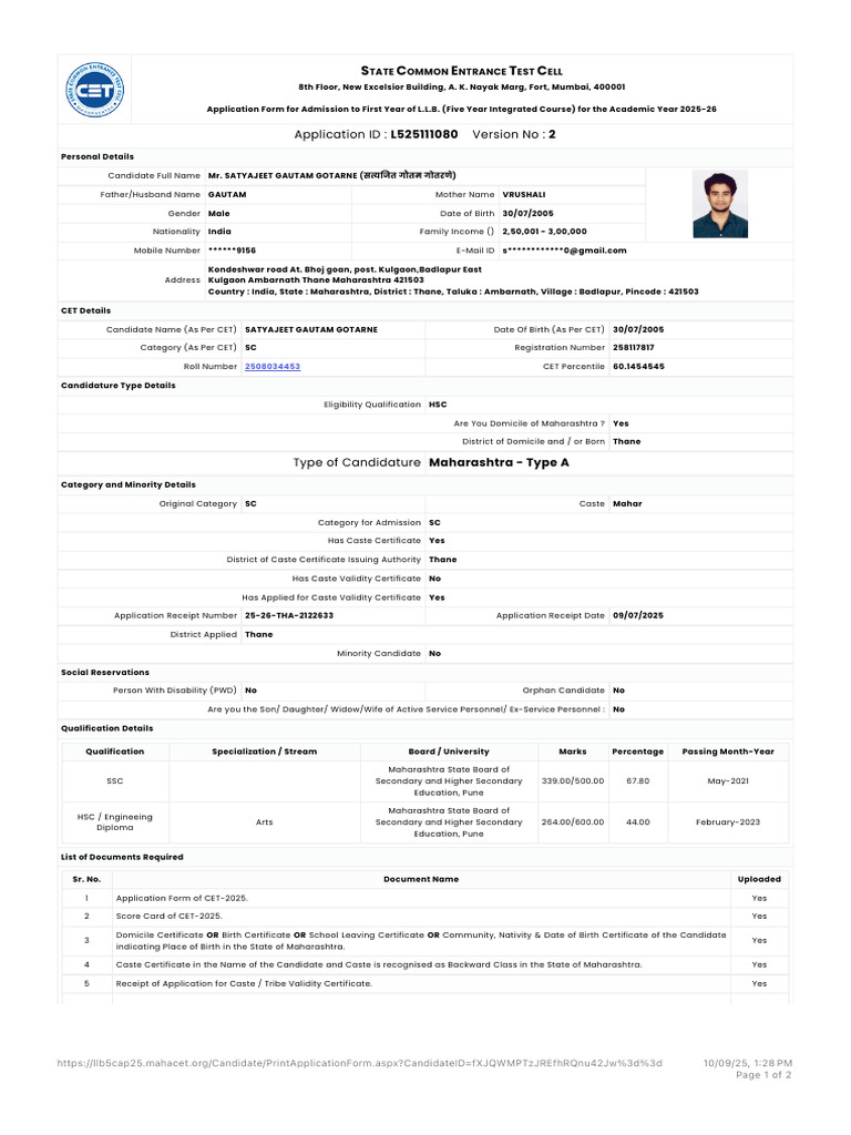 LLB Admission Application 2025-26 | PDF | University And College ...