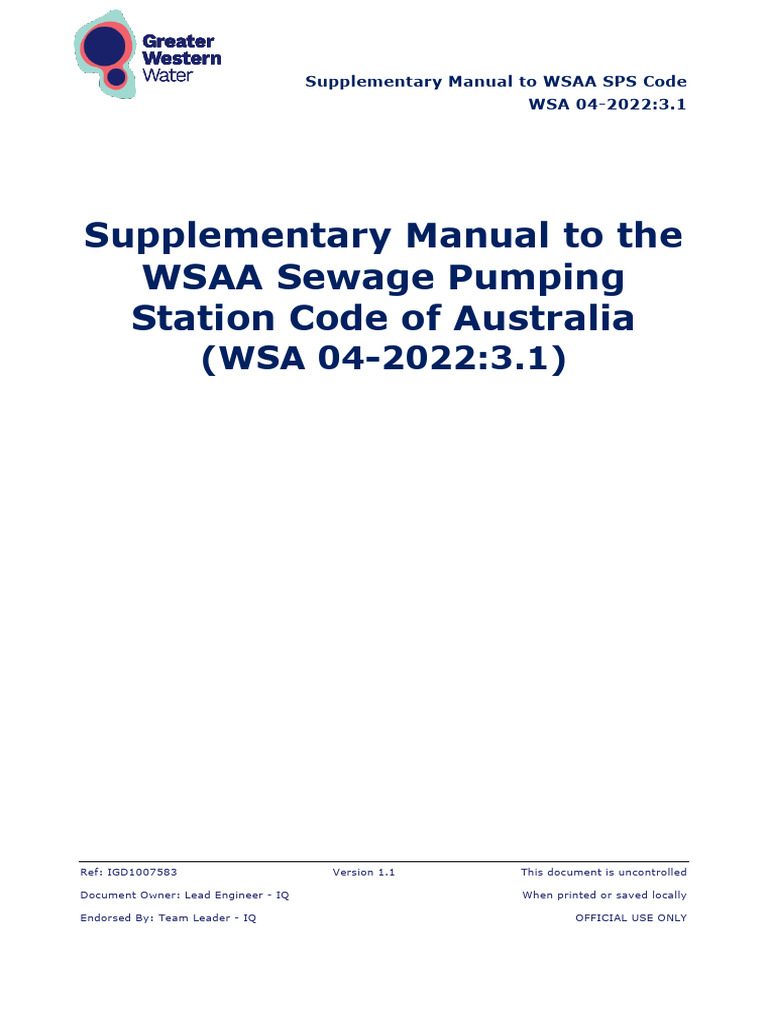 WSAA Sewage Pumping Station Manual | PDF | Sanitary Sewer | Sewerage