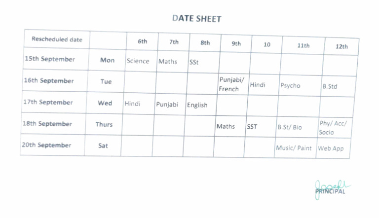 September Exam Date Sheet 2023 | PDF