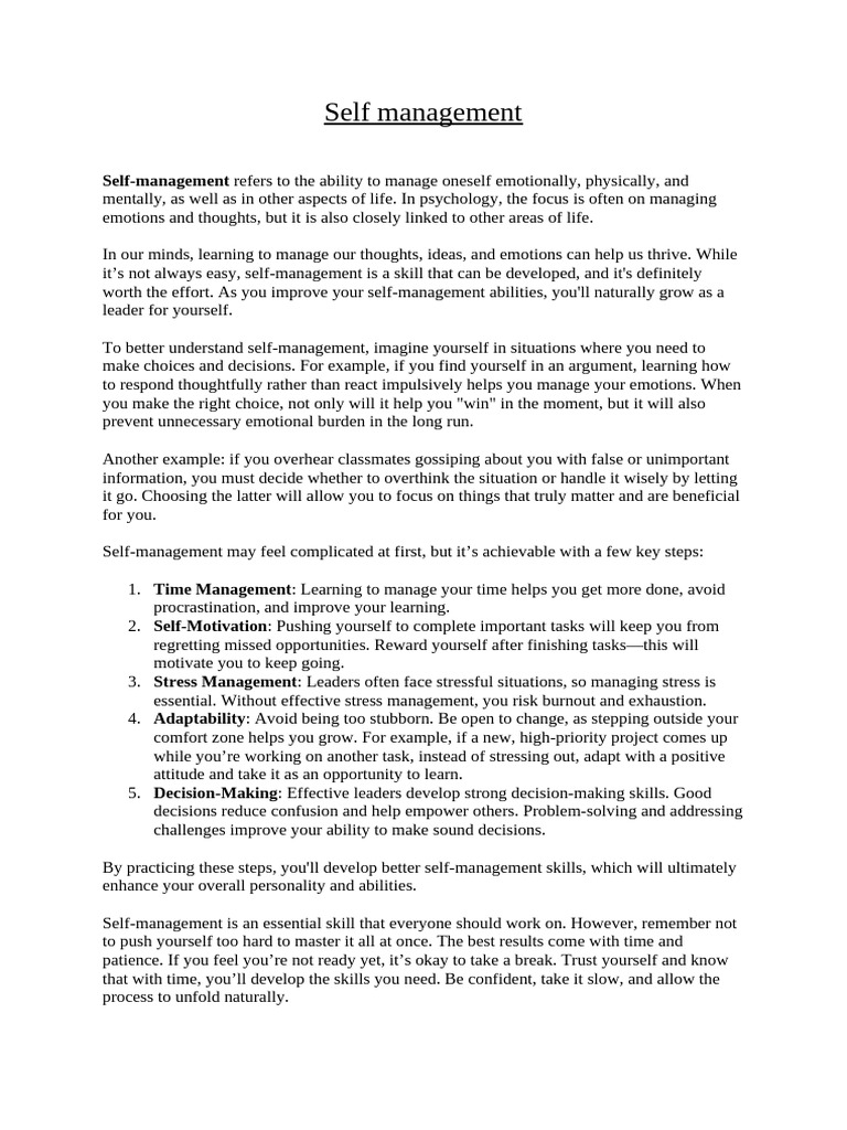 Mastering Self-Management Skills | PDF | Thought | Learning