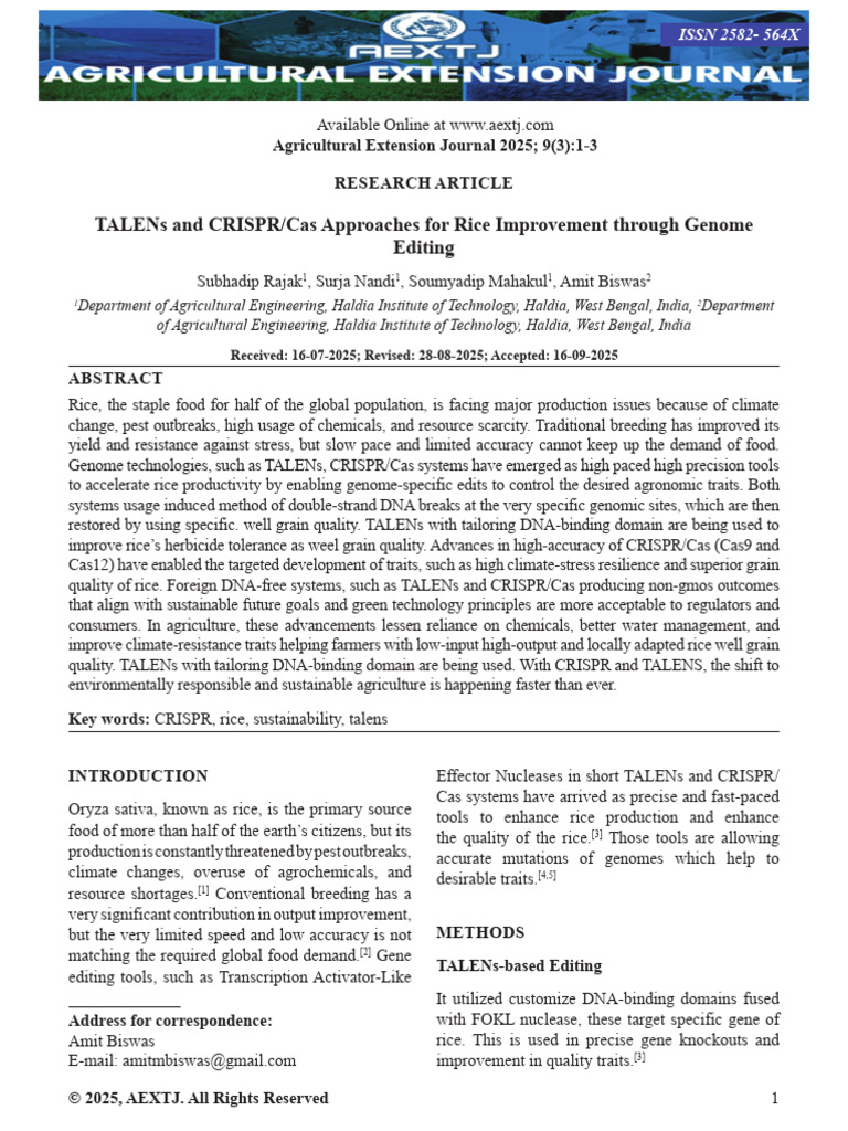 Genome Editing in Rice: TALENs & CRISPR | PDF | Plant Breeding | Crispr