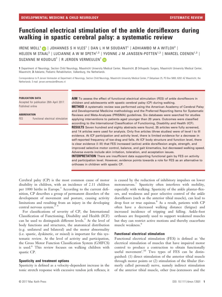 FES for Ankle Dorsiflexors in CP | PDF