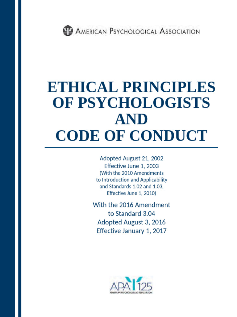 APA Ethics Code 2017 Overview | PDF | American Psychological ...