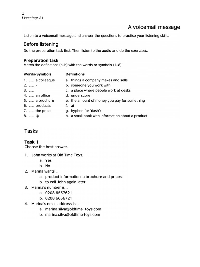 2) A Voice Mail Message | PDF