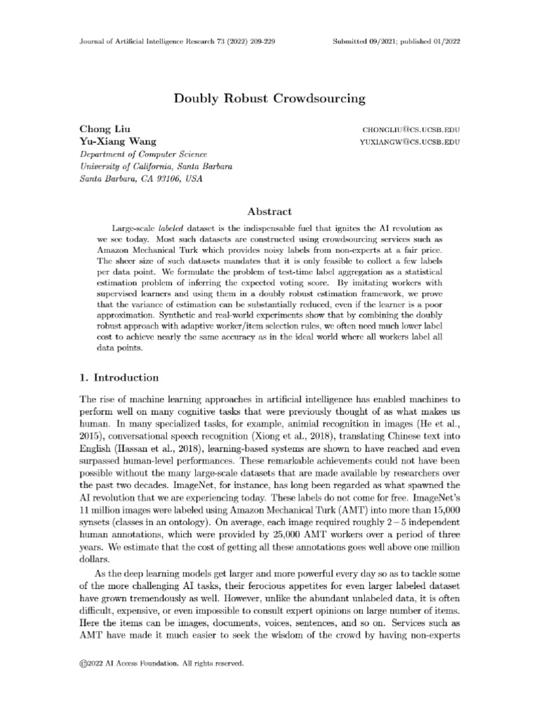 Doubly Robust Crowdsourcing | PDF