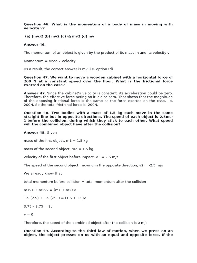 Force and Law of Motion 6 | PDF | Force | Momentum
