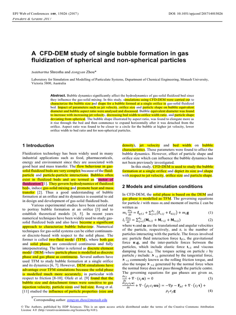 CFD-DEM Analysis of Bubble Dynamics | PDF | Force | Gases