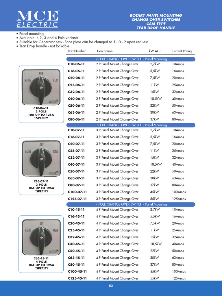 Change Over Switches for Generators | PDF | Switch | Electrical Engineering