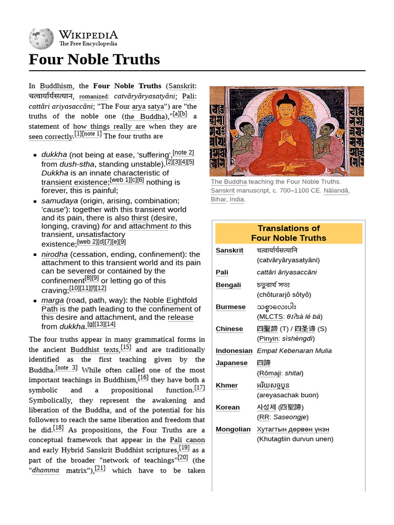 Four Noble Truths in Buddhism Explained | PDF | Four Noble Truths ...