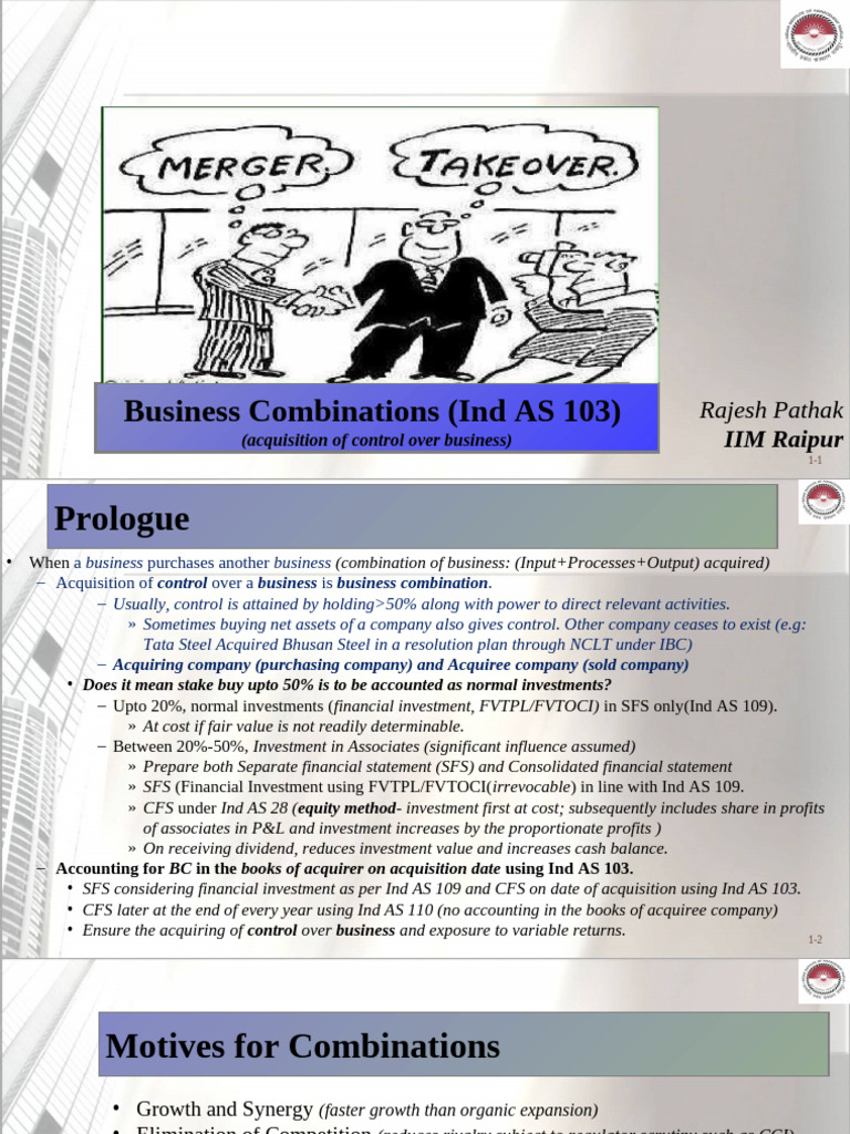 Business Combinations Under Ind AS 103 | PDF | Mergers And Acquisitions ...