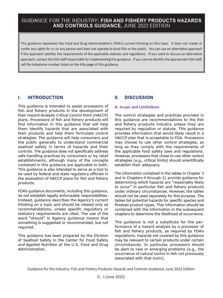 Seafood Safety Hazards Guidance 2022 | PDF