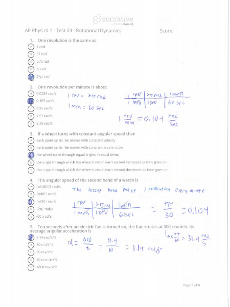 Test 9 - Rotation - Solutions | PDF