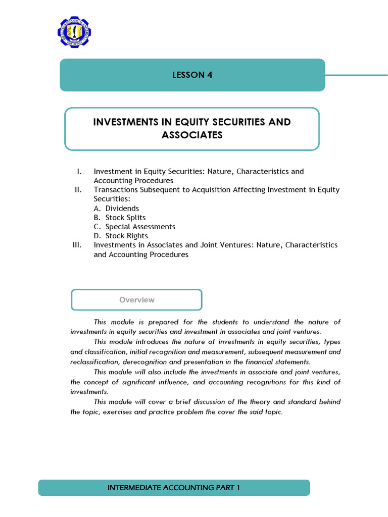AC7&8 4 1 Module 4 Investments in Equity Securities and Associates ...