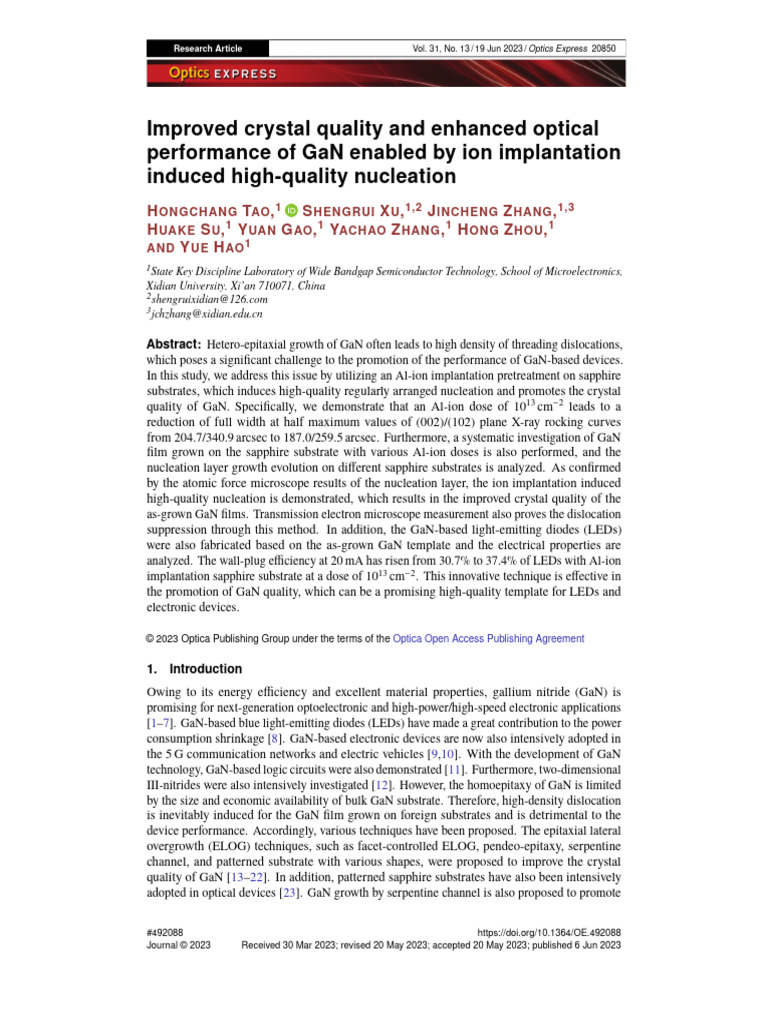 Enhanced GaN Quality via Al-Ion Implantation | PDF | Epitaxy | Dislocation