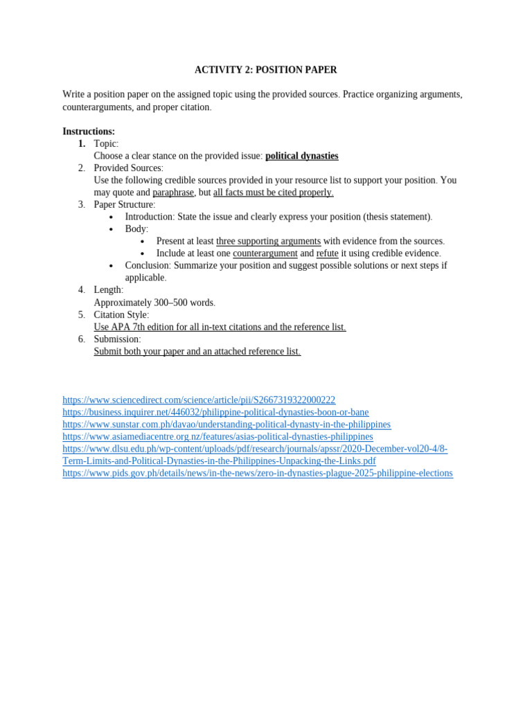 Position Paper Activity | PDF | Citation | Thesis