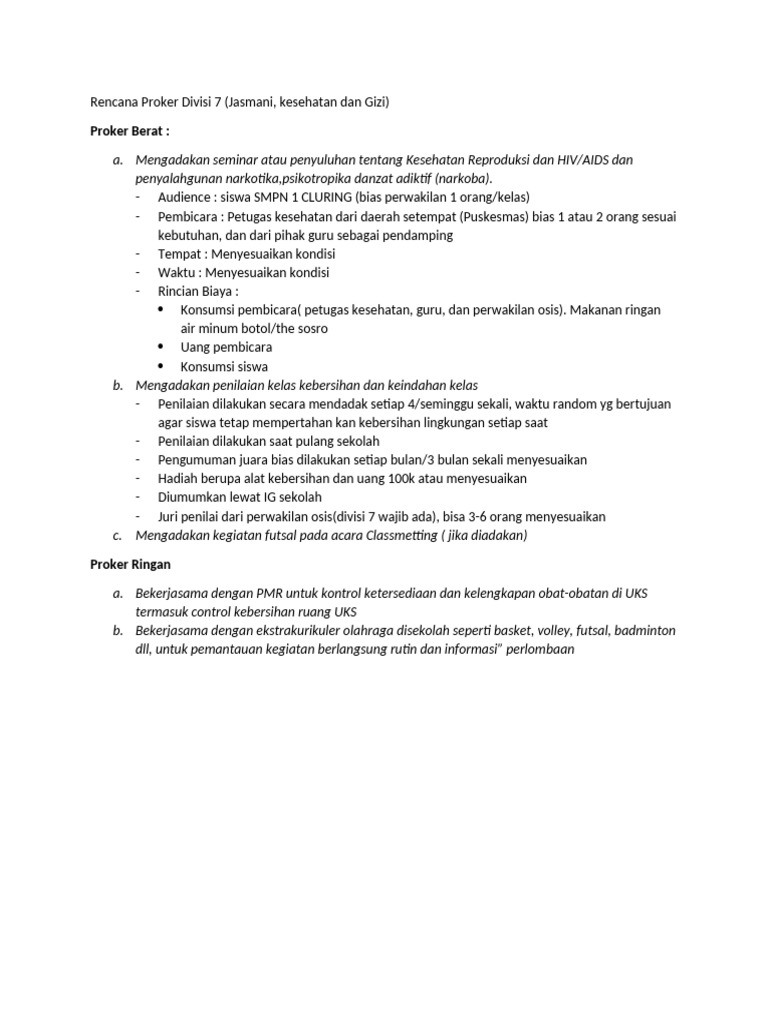 Rencana Proker Divisi 7 | PDF